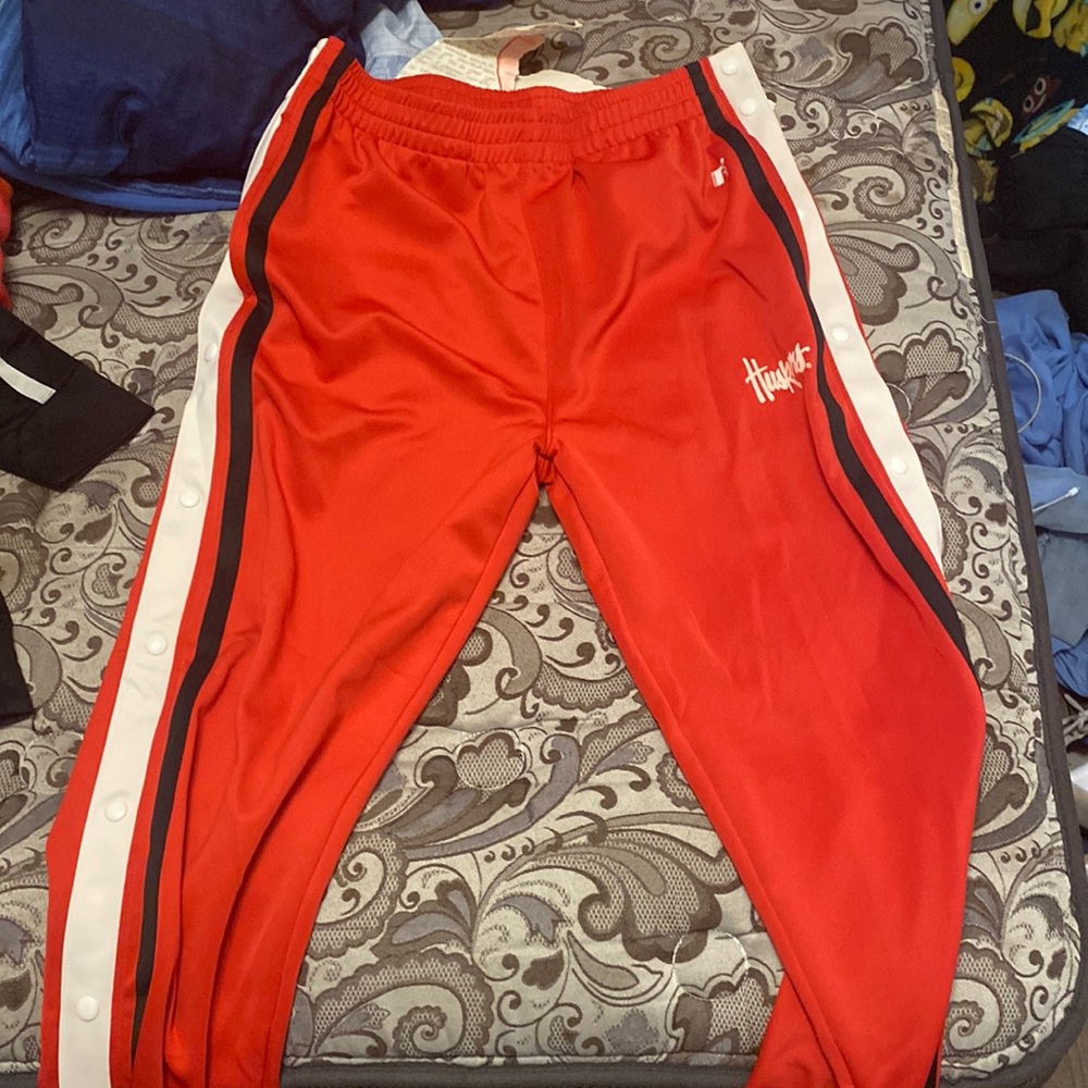 Husker button on sweats